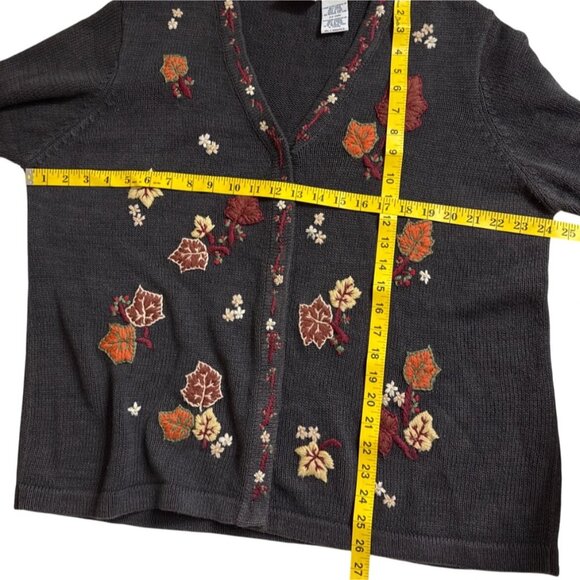 Vintage Bobbie Brooks Womens Gray Fall Cardigan Sweater Embroidered Sz XL 16/18 - Picture 5 of 15